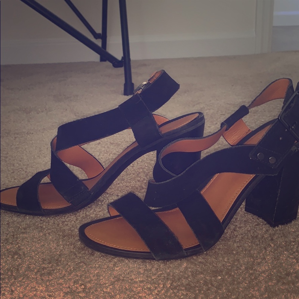 Velvet black block heels